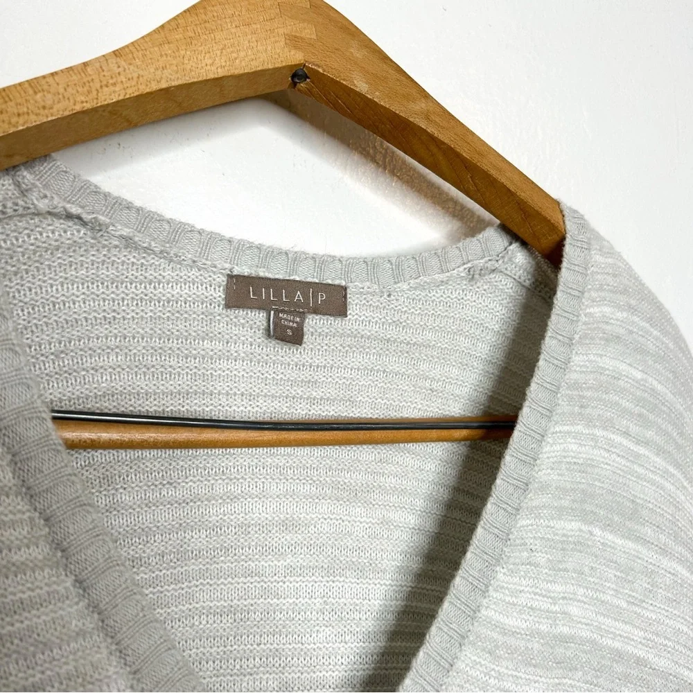 Lilla P‎ Cotton Cashmere Blend Grey Knit Stripe V Neck Sweater Dress Small S